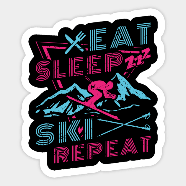 Eat Sleep Ski Retro 90s 80s Outfit Skiing Sticker by Humbas Fun Shirts